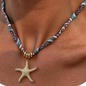 Scarf Necklace with Starfish Charm Stackable Bandana Necklace Fashion Jewelry